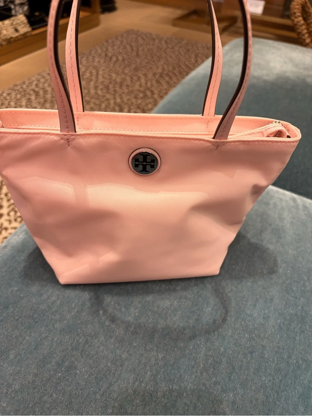 Tory Burch nylon printed mini tote with shoulder strap pattern color light pink